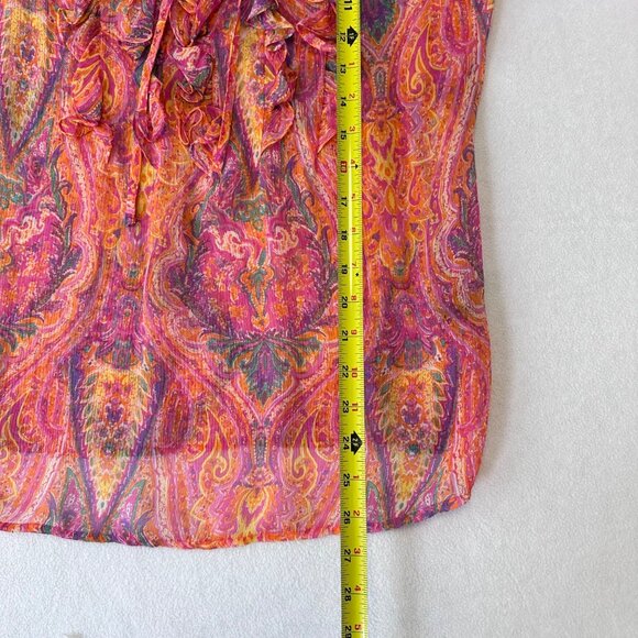LRL Ralph Lauren Silk Chiffon Sheer Paisley Blouse Top Size M Petite Multicolor - Picture 11 of 12